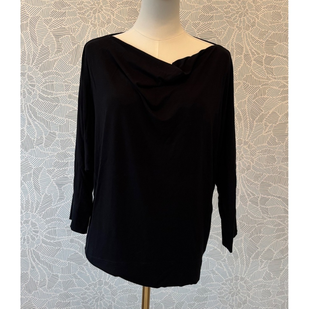 Eileen Fisher Petite Black Cowl Neck Batwing Sleeve Rayon Lycra Top PM
